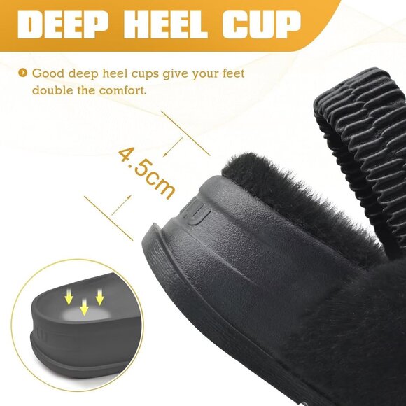 Women's Fleece Fuzzy Fur Criss Cross Open Band Cozy Slippers Black Shoes - Picture 7 of 9